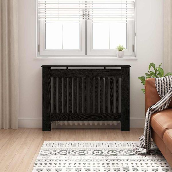 vidaXL Cache-Radiateur Ch&ecirc;ne noir 112 x 19 x 81,5 cm Bois d'ing&eacute;nierie