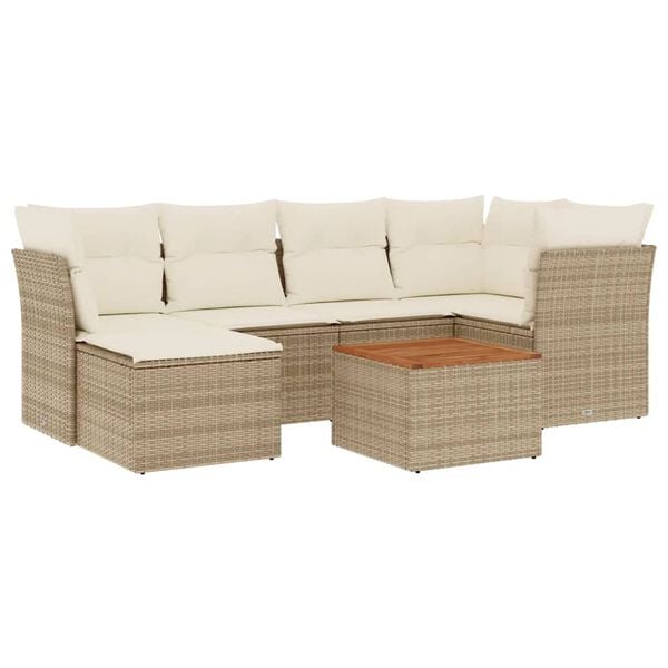 vidaXL Salon de jardin avec coussins 7 pcs beige r&eacute;sine tress&eacute;e