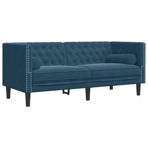 vidaXL Canap&eacute; Chesterfield avec traversins 2 places bleu velours