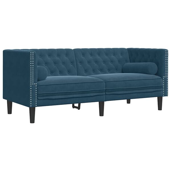 vidaXL Canap&eacute; Chesterfield avec traversins 2 places bleu velours