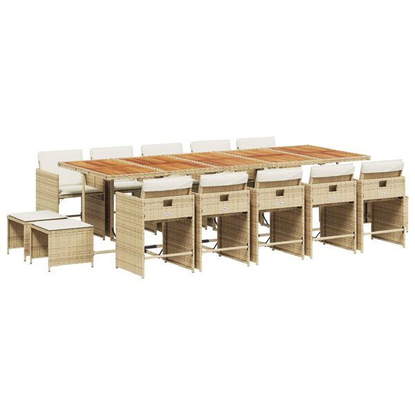 vidaXL Ensemble &agrave; manger de jardin et coussins 15 pcs beige