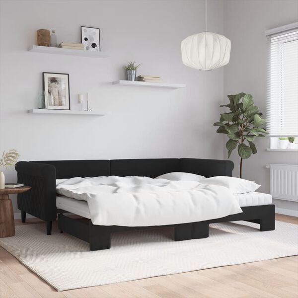 vidaXL Lit de jour avec gigogne et matelas noir 90x200 cm velours