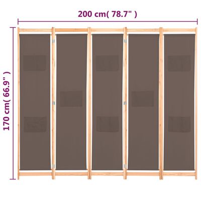 vidaXL Cloison de séparation 5 panneaux Marron 200 x 170 x 4 cm Tissu