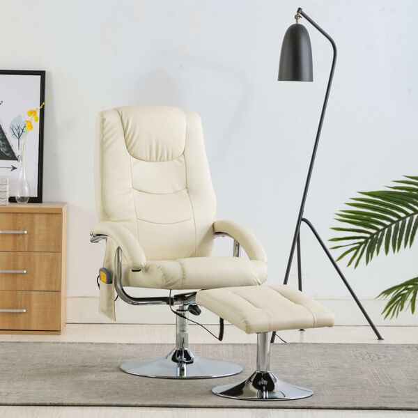 vidaXL Fauteuil de massage avec repose-pied blanc cr&egrave;me similicuir