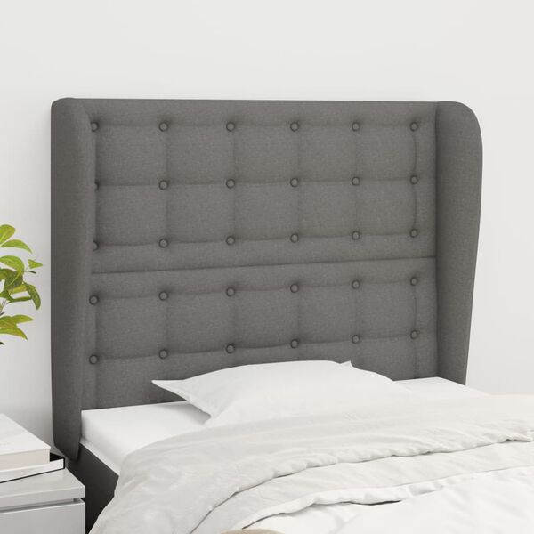 vidaXL T&ecirc;te de lit avec oreilles Gris fonc&eacute; 93x23x118/128 cm Tissu