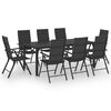vidaXL Ensemble &agrave; manger de jardin 9 pcs noir