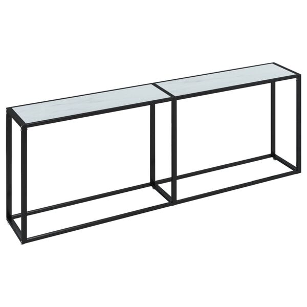 vidaXL Table console Marbre blanc 220x35x75,5 cm Verre tremp&eacute;