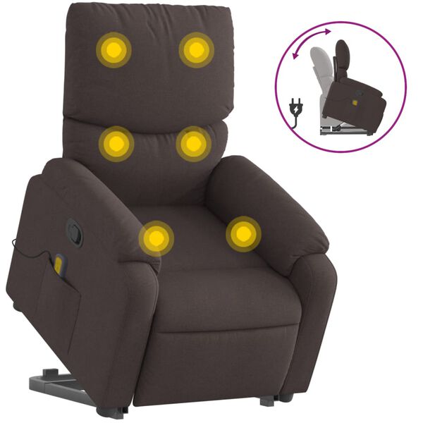 vidaXL Fauteuil inclinable de massage Marron fonc&eacute; Tissu