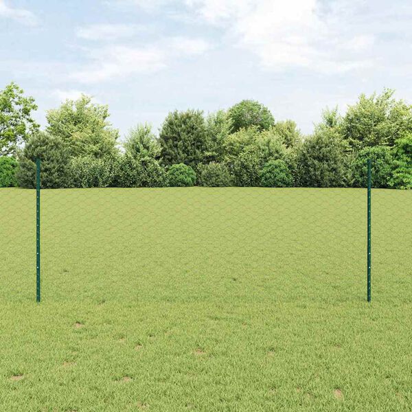 vidaXL Cl&ocirc;ture avec poteau Vert 1 x 50 m Acier et PVC