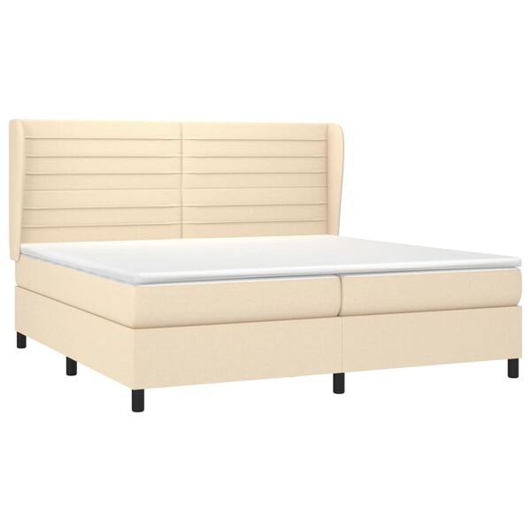 vidaXL Sommier &agrave; lattes de lit avec matelas Cr&egrave;me 200x200 cm Tissu