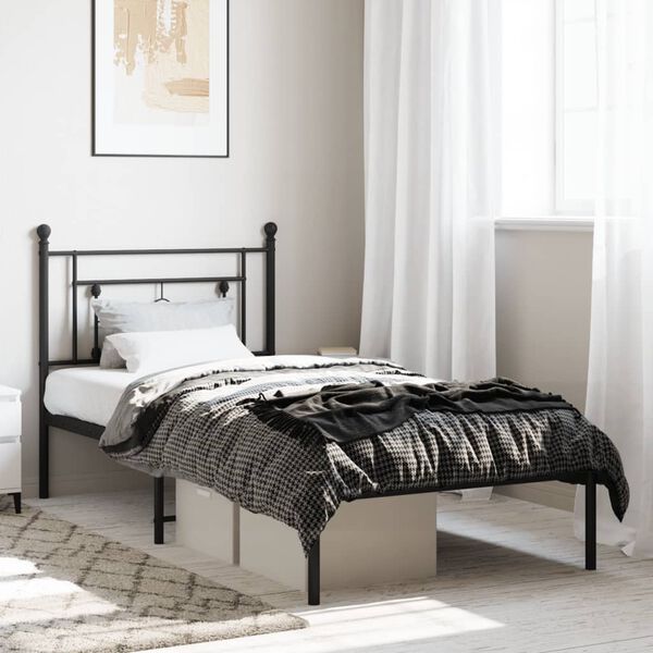 vidaXL Cadre de lit m&eacute;tal sans matelas avec t&ecirc;te de lit noir 100x190cm