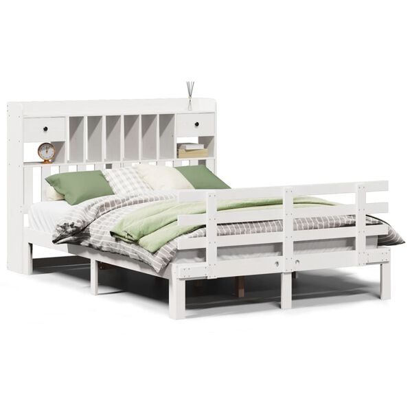 vidaXL Lit biblioth&egrave;que sans matelas blanc 140x200 cm bois pin massif