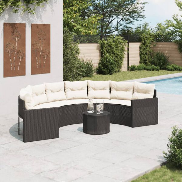 vidaXL Canap&eacute; de jardin table coussins demi-rond noir r&eacute;sine tress&eacute;e