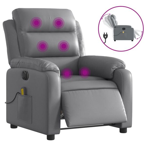 vidaXL Fauteuil de massage inclinable &eacute;lectrique gris similicuir