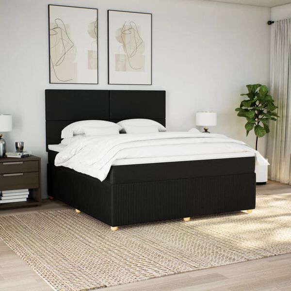 vidaXL Sommier &agrave; lattes de lit avec matelas Noir 180x200 cm Tissu