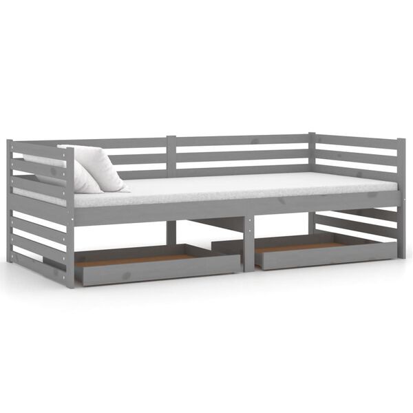 vidaXL Lit de repos avec tiroirs 90x200 cm Gris Bois de pin massif