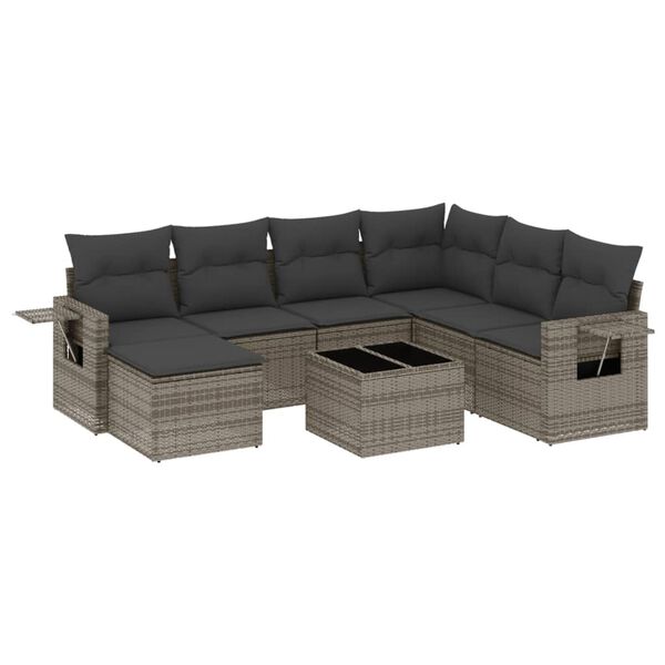 vidaXL Salon de jardin 8 pcs avec coussins gris r&eacute;sine tress&eacute;e