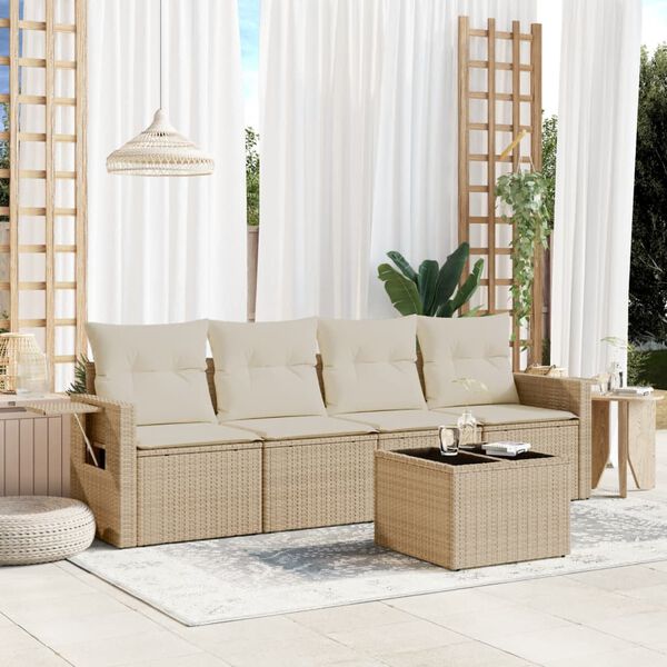 vidaXL Salon de jardin avec coussins 5 pcs beige r&eacute;sine tress&eacute;e
