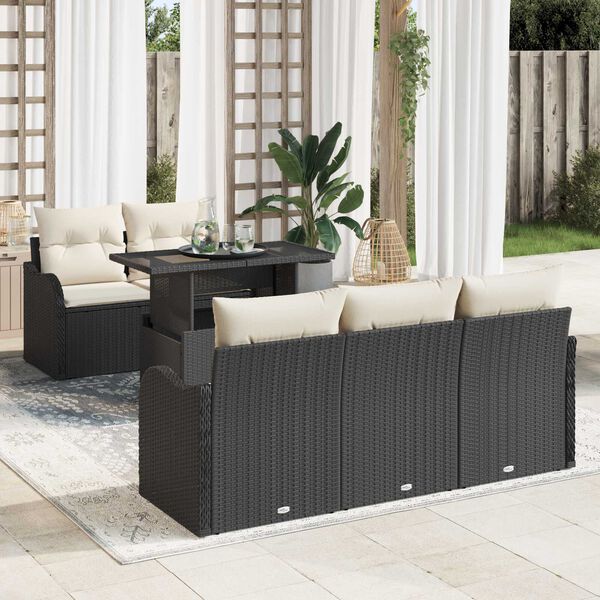 vidaXL Ensemble de canap&eacute; de jardin 6 pcs Noir et Cr&egrave;me polyrotin