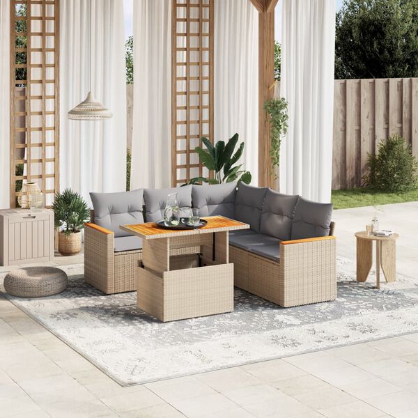 vidaXL Salon de jardin avec coussins 6 pcs beige r&eacute;sine tress&eacute;e