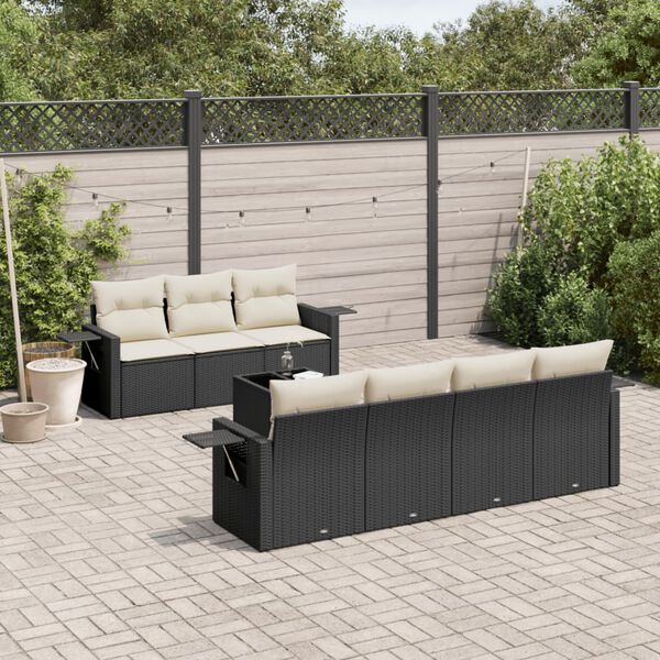 vidaXL Salon de jardin 8 pcs avec coussins noir r&eacute;sine tress&eacute;e