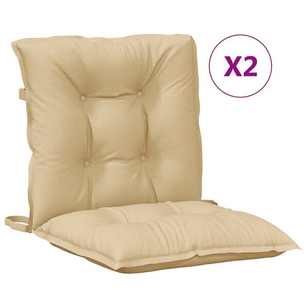 vidaXL Coussins de chaise &agrave; dossier bas lot de 2 beige m&eacute;lang&eacute; tissu