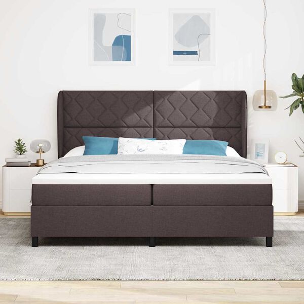 vidaXL Lit &agrave; ressorts avec matelas Marron fonc&eacute; 200 x 200 cm tissu