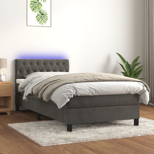 vidaXL Sommier &agrave; lattes de lit avec matelas et LED Gris fonc&eacute; 90x200cm