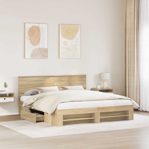 vidaXL Cadre de lit Ch&ecirc;ne Sonoma 200 x 200 cm Bois d'ing&eacute;nierie