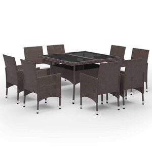 vidaXL Ensemble &agrave; manger de jardin 9pcs R&eacute;sine tress&eacute;e et verre Marron