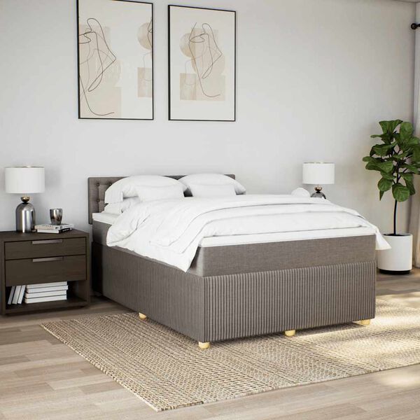 vidaXL Sommier &agrave; lattes de lit avec matelas Taupe 140x200 cm Tissu
