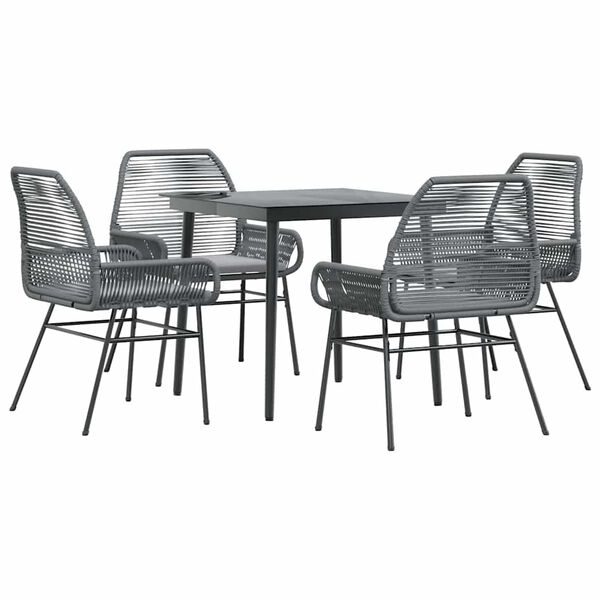 vidaXL Ensemble &agrave; manger jardin coussins 5 pcs gris poly rotin verre