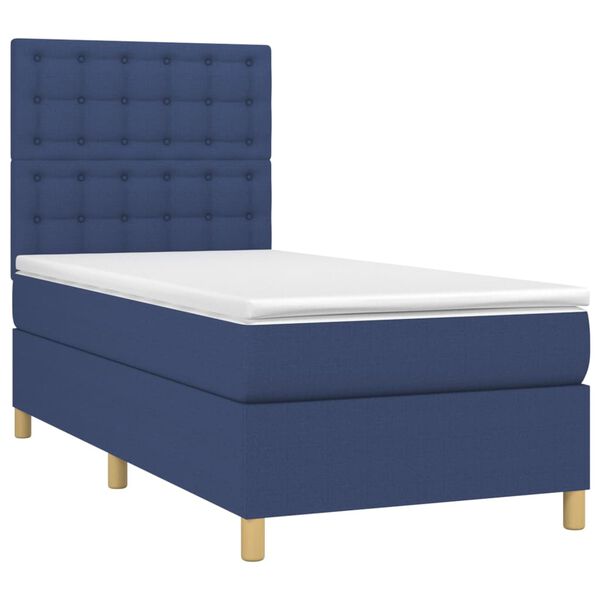 vidaXL Sommier &agrave; lattes de lit avec matelas Bleu 90x200 cm Tissu