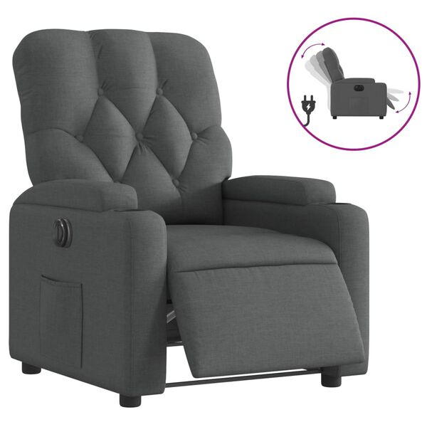 vidaXL Fauteuil inclinable &eacute;lectrique Gris fonc&eacute; Tissu