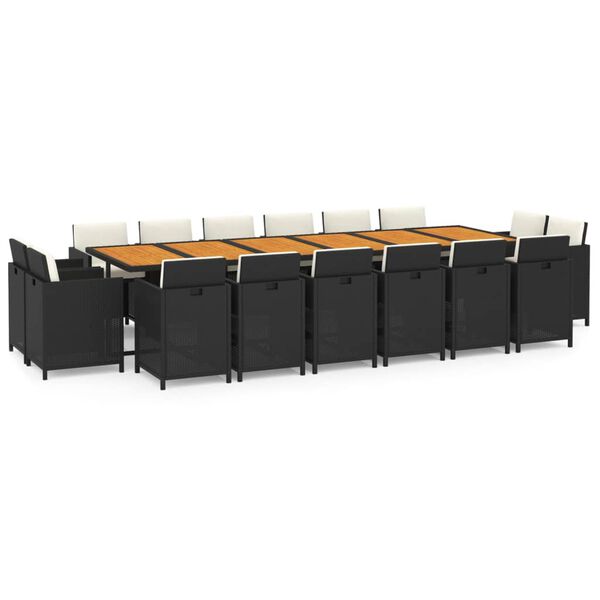 vidaXL Ensemble &agrave; manger de jardin coussins 17 pcs R&eacute;sine tress&eacute;e Noir