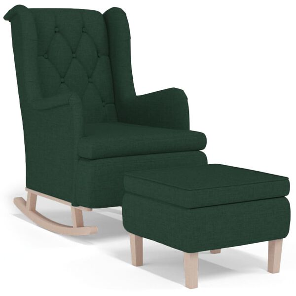 vidaXL Fauteuil avec pieds &agrave; bascule et tabouret Vert fonc&eacute; Tissu