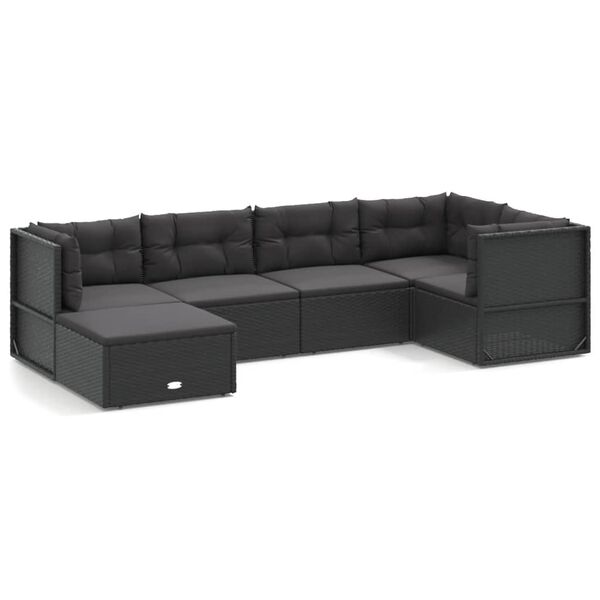 vidaXL Salon de jardin 6 pcs avec coussins Noir Résine tressée