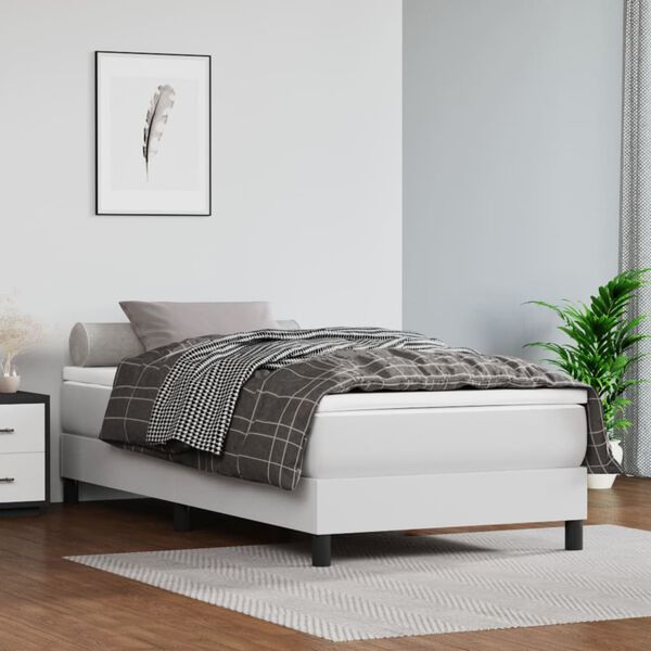 vidaXL Sommier à lattes de lit avec matelas Blanc 100x200cm Similicuir