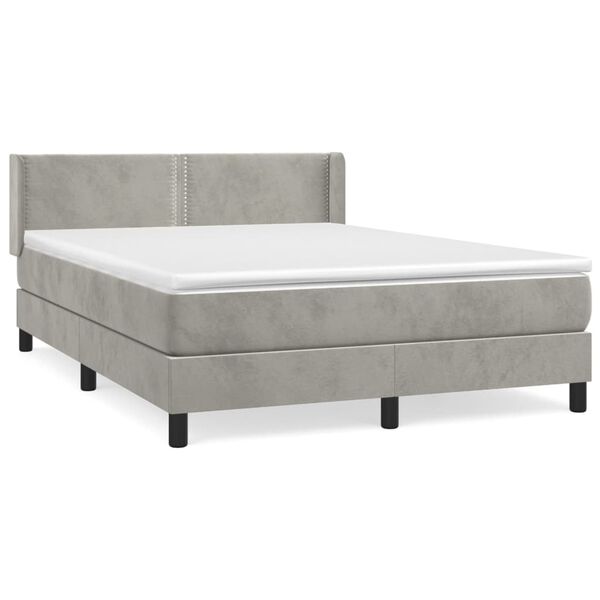 vidaXL Sommier &agrave; lattes de lit et matelas Gris clair 140x190cm Velours