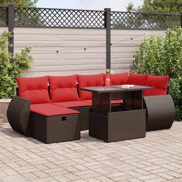vidaXL Salon de jardin avec coussins 7 pcs marron r&eacute;sine tress&eacute;e