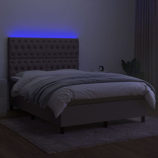 vidaXL Sommier &agrave; lattes de lit et matelas et LED Taupe 140x190cm Tissu