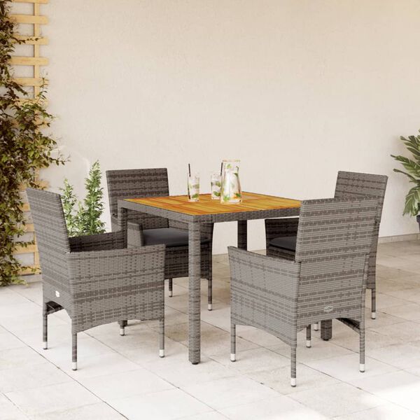 vidaXL Ensemble &agrave; manger de jardin et coussins 5 pcs gris rotin acacia