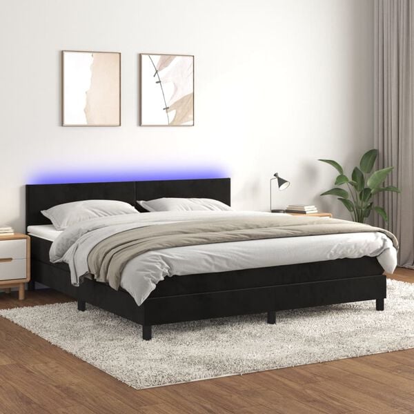 vidaXL Sommier &agrave; lattes de lit avec matelas LED Noir 180x200cm Velours