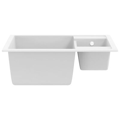 vidaXL Évier de cuisine deux lavabos trou de trop-plein Blanc Granit