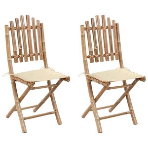 vidaXL Chaises pliantes (lot de 2) avec coussins en bambou