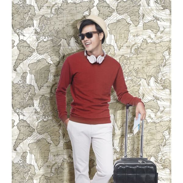 Noordwand Papier peint Friends & Coffee The World Map Beige m&eacute;tallique