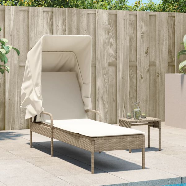 vidaXL Chaise longue avec auvent beige résine tressée