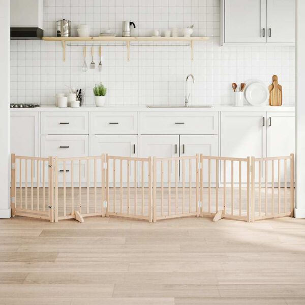 vidaXL Barri&egrave;re pour chiens avec porte 6 panneaux bois de sapin massif