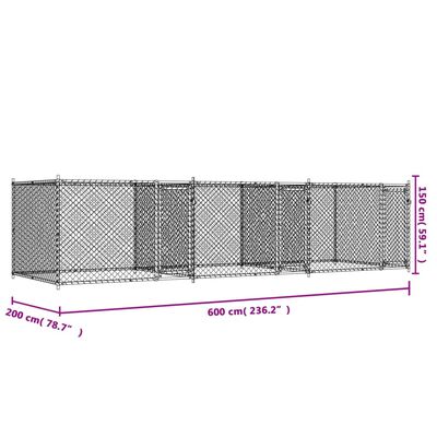 vidaXL Cage pour chien avec portes gris 6x2x1,5 m acier galvanisé