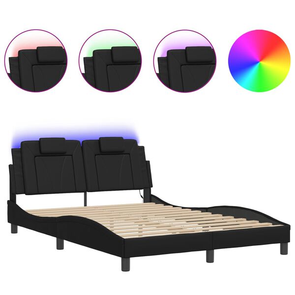 vidaXL Cadre de lit Viana avec LED sans matelas noir 120x200 cm